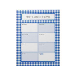 Blue and White Gingham Play Personlig Planner Anteckningsblock