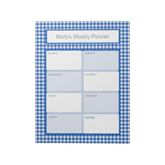 Blue and White Gingham Play Personlig Planner Anteckningsblock