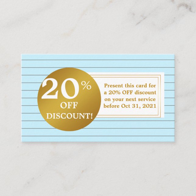 Blue and White Gold Label Discount Coupon Card Rabattkort (Framsida)