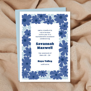 Blue and White Groovy Blooms Boho Bachelorette Inbjudningar