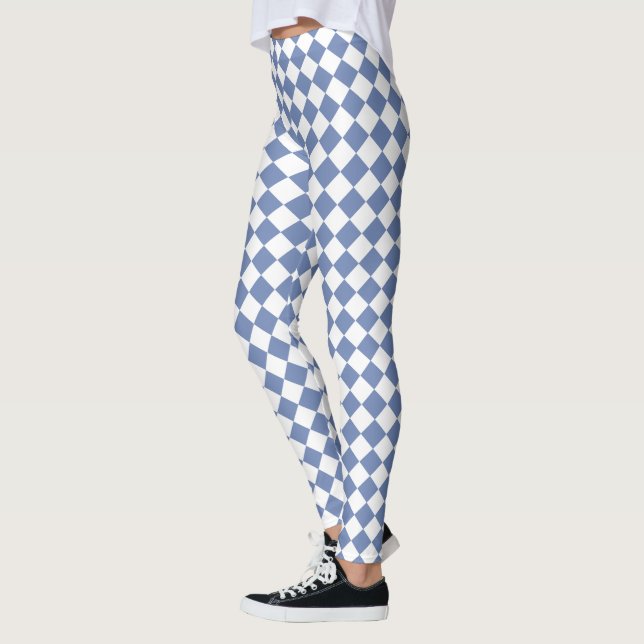 Blue and White Harlequin Diamond Mönster Leggings (Vänster)