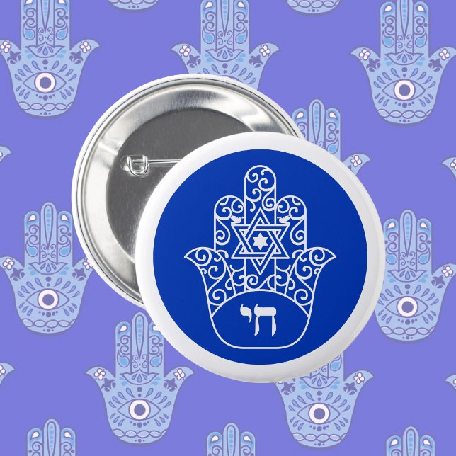 Blue and White Hebrew Chai Hamsa Knapp (Skapare uppladdad)