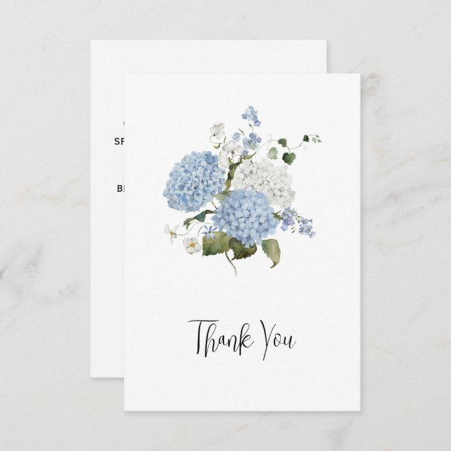 Blue and White Hydrangeas Floral Wedding Thank You Tack Kort (Fram/baksida)