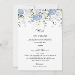 Blue and White Hydrangeas White Roses Wedding Menu Inbjudningar