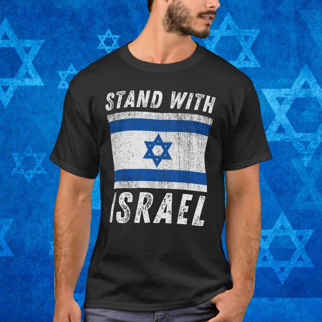 Blue and White Israel Flagga, ställ dig mot Israel T Shirt (Skapare uppladdad)