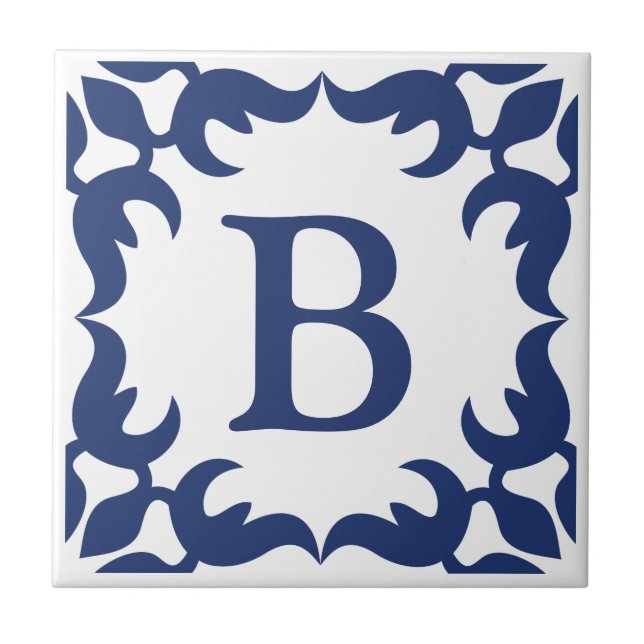 Blue and White Jade Rulla Ram Monogram Kakelplatta (Framsidan)