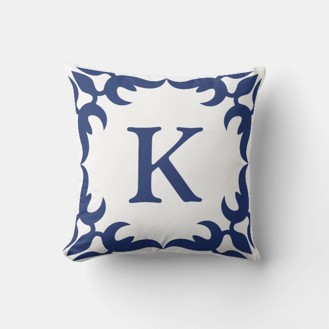 Blue and White Jade Rulla Ram Monogram Kudde (Framsida)