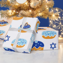 Blue and White Jelly Donut Hanukkah Presentpapper