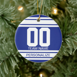 Blue and White Jersey Rand Sport Färg Julgransprydnad Keramik