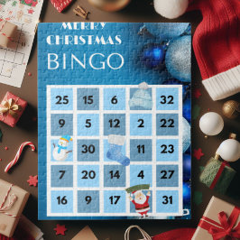 Blue and White jul Bingo Jigszle Puzzle Pussel
