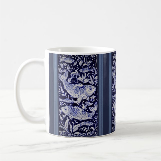 Blue and White Koi Fish Elegant Gift Kaffemugg (Vänster)