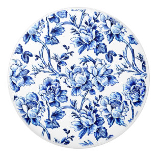 Blue and White Magnolias Toile de Jouy Knopp