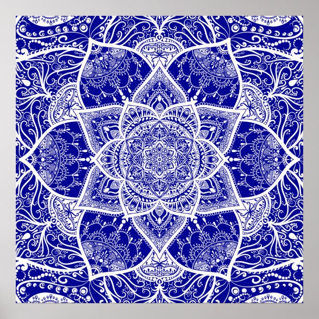 Blue and White Mandala - Loergann in Sapphire Poster (Framsidan)