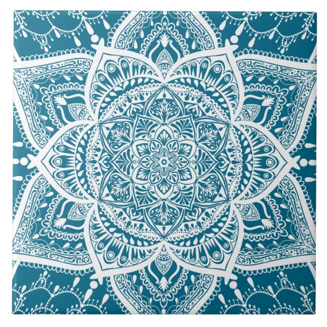 Blue and White Mandala - Loergann in Woad Kakelplatta (Framsidan)
