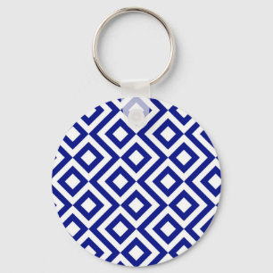 Blue and White Meander Nyckelring