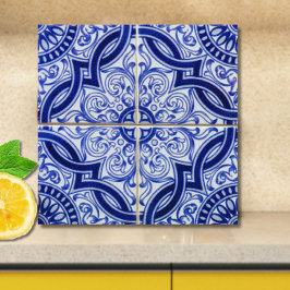 Blue and White Mediterranean Azulejo Mönster Kakelplatta