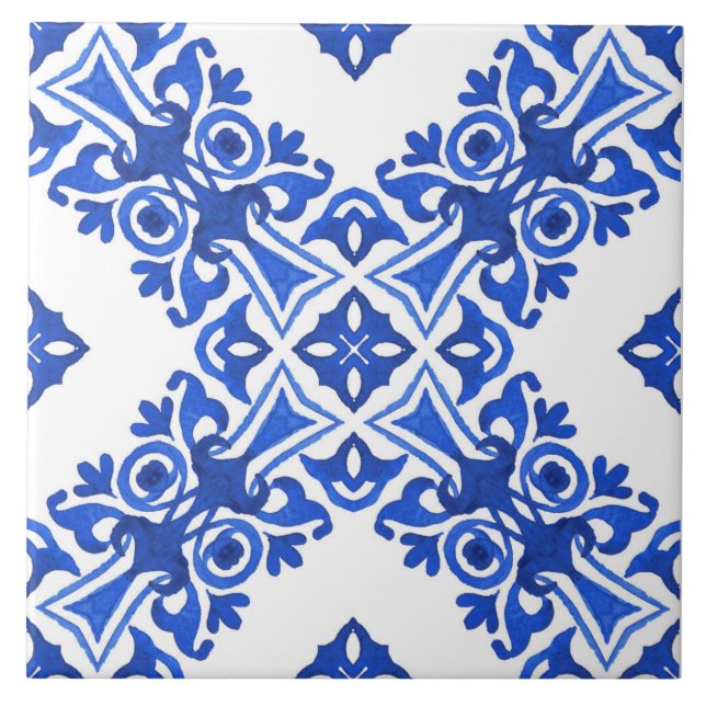 Blue and White Mediterranean Patterned Kakelplatta (Framsidan)