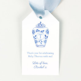 Blue and White Monogram Ginger Burk Baby Shower Presentetikett