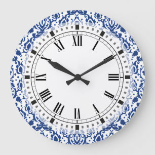 Blue and White Moroccan Casbah Damask Stor Klocka