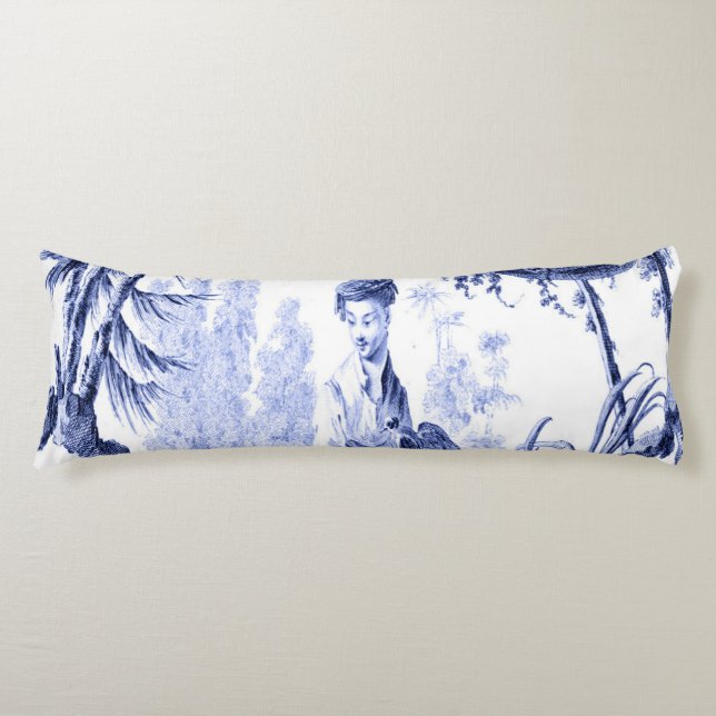 Blue and White Oriental Chinoiserie Kroppskudde (Framsidan)