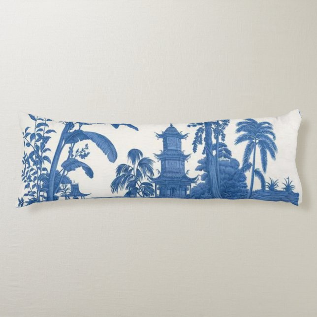 Blue and White Oriental Chinoiserie Kroppskudde (Framsidan)