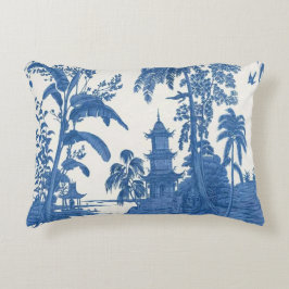 Blue and White Oriental Chinoiserie Prydnadskudde