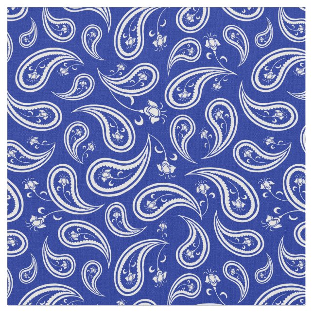Blue and White Paisley Mönster Tyg (Närbild)