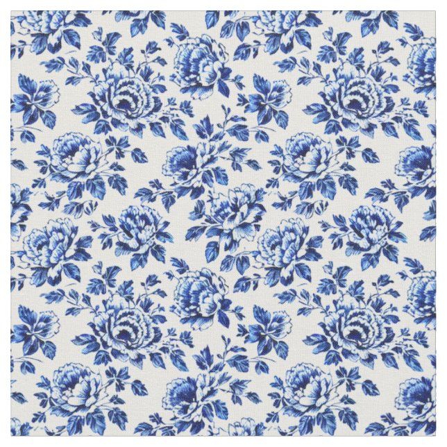 Blue and White Peonies Toile de Jouy Tyg (Närbild)