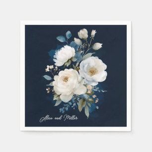 Blue and White Peony Blommigt Bröllop Tack Pappersservett