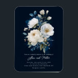 Blue and White Peony Bröllop Magnet<br><div class="desc">Blå och vit Blommigt Peony Bröllop Design,  blå bakgrund</div>