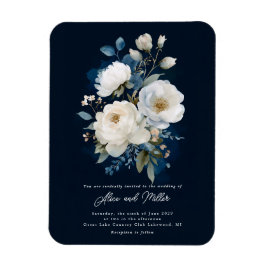 Blue and White Peony Bröllop Magnet