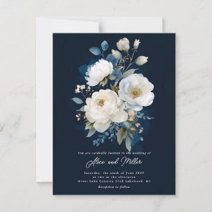 Blue and White Peony Bröllop Vykort