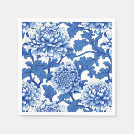 Blue and White Peony Chinoiserie Blommigt Pappersservett