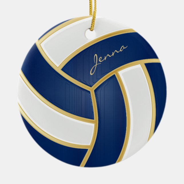 Blue and White Personalize Volleyball Julgransprydnad Keramik (Framsidan)