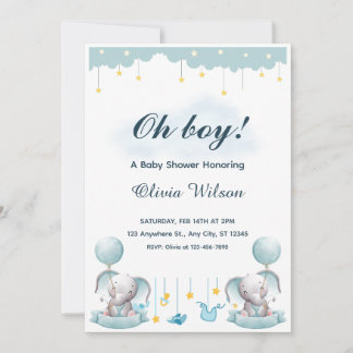 Blue and White Playful Baby Shower Invitation Inbjudningar