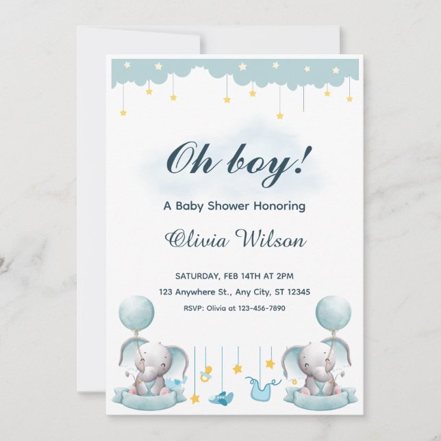 Blue and White Playful Baby Shower Invitation Inbjudningar (Framsida)