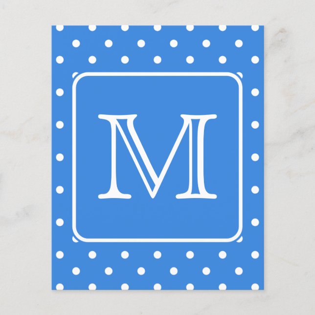 Blue and White Polka Dot Mönster Monogram. Anpassn (Framsida)