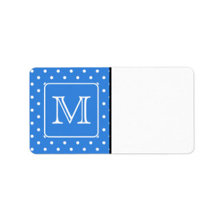 Blue and White Polka Dot Mönster Monogram. Anpassn Adressetikett