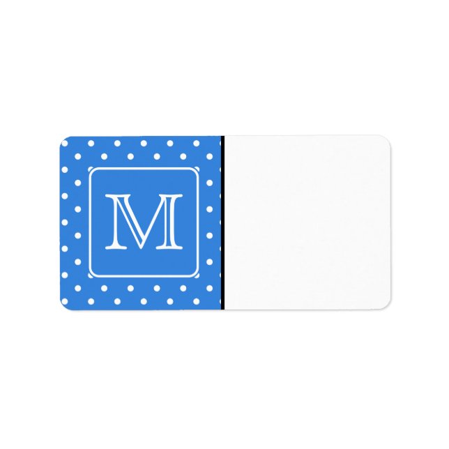 Blue and White Polka Dot Mönster Monogram. Anpassn Adressetikett (Framsidan)