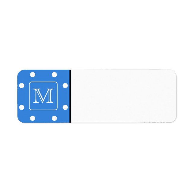 Blue and White Polka Dot Mönster Monogram. Anpassn Returadress Etikett (Framsidan)
