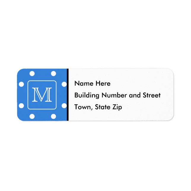 Blue and White Polka Dot Mönster Monogram. Anpassn Returadress Etikett (Framsidan)