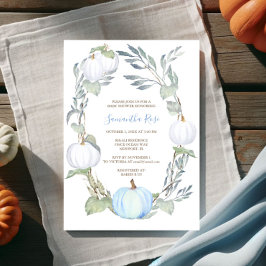 Blue and WHITE PUMPKIN Greenery BABY Shower Inbjud Inbjudningar