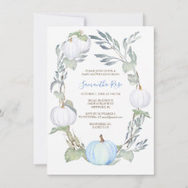 Blue and WHITE PUMPKIN Greenery BABY Shower Inbjud Inbjudningar