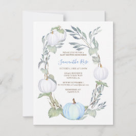 Blue and WHITE PUMPKIN Greenery BABY Shower Inbjud Inbjudningar