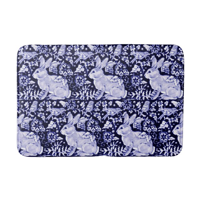 Blue and White Rabbit Bird Bath Mat Dedham Navy Badrumsmatta (Framsidan)