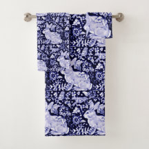 Blue and White Rabbit Bird Bath Towel Set Dedham