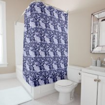 Blue and White Rabbit Bird Shower Curtain Dedham