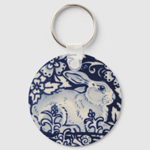 Blue and White Rabbit Bunny Blommigt Woodland Snig Nyckelring