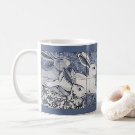 Blue and White Rabbit Tile Chinoiserie Bunny Art Kaffemugg