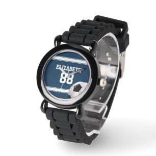 Blue and White Rand Jersey Soccer Ball Armbandsur